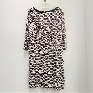 LOFT 3/4 Sleeve Black/Cream Printed Knit Dress L